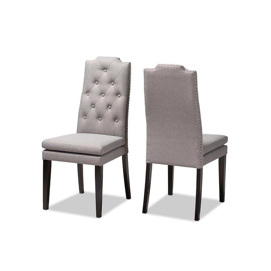 and ContemporaryGray Fabric Upholstered Button Tufted Wood Dining Chair Set of 2. Picture 1