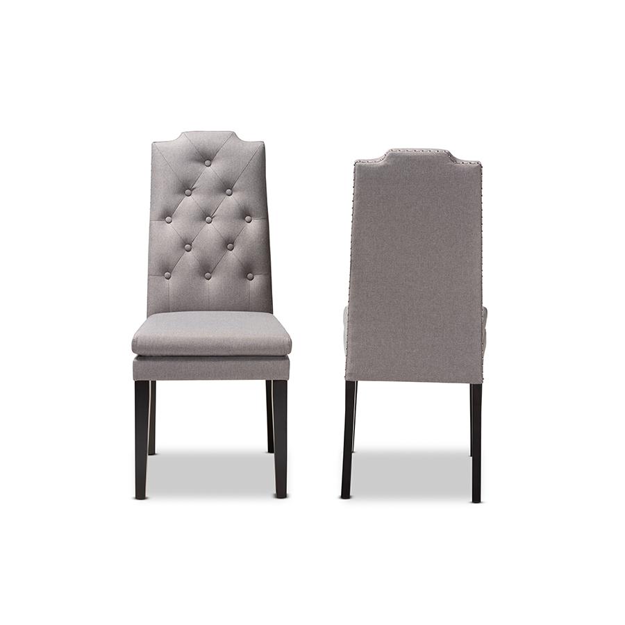 and ContemporaryGray Fabric Upholstered Button Tufted Wood Dining Chair Set of 2. Picture 2