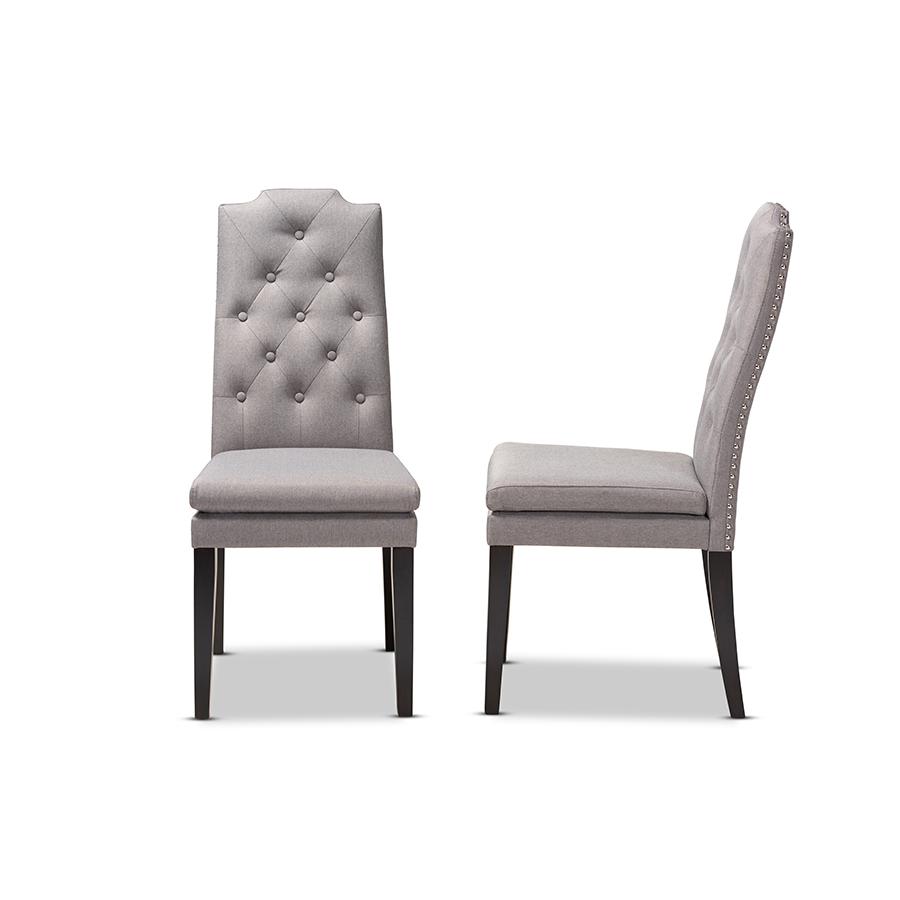 Baxton Studio Dylin Modern and ContemporaryGray Fabric Upholstered Button Tufted Wood Dining Chair. Picture 3
