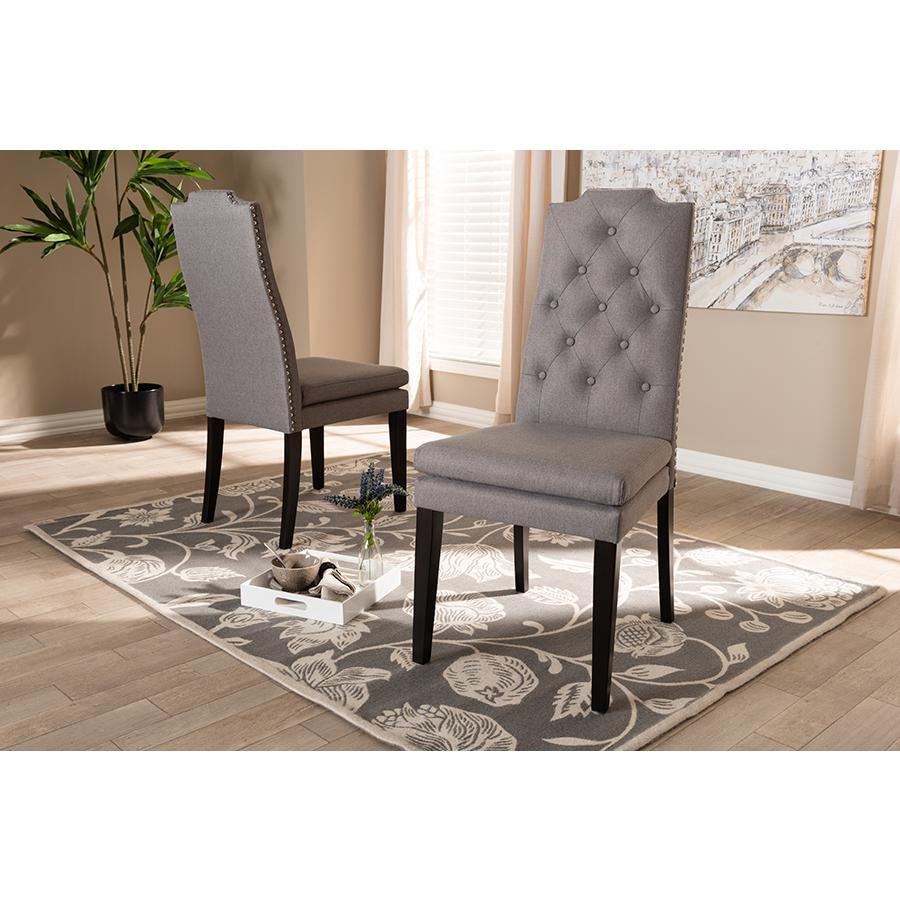 and ContemporaryGray Fabric Upholstered Button Tufted Wood Dining Chair Set of 2. Picture 5