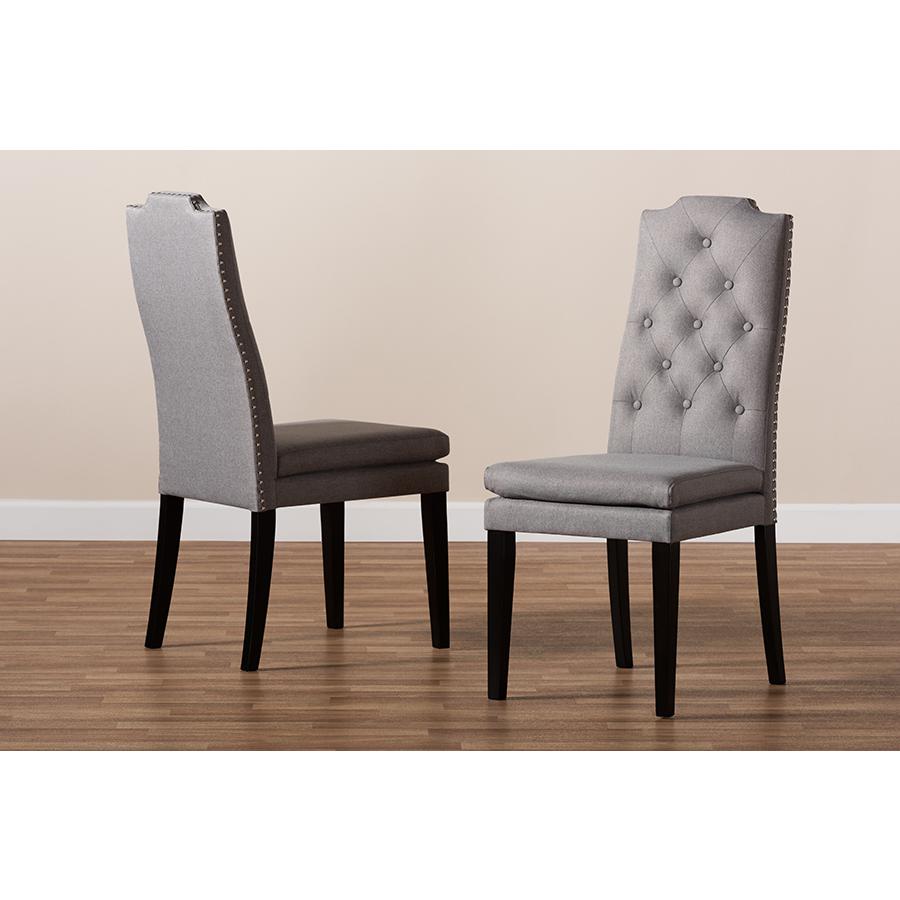 and ContemporaryGray Fabric Upholstered Button Tufted Wood Dining Chair Set of 2. Picture 6