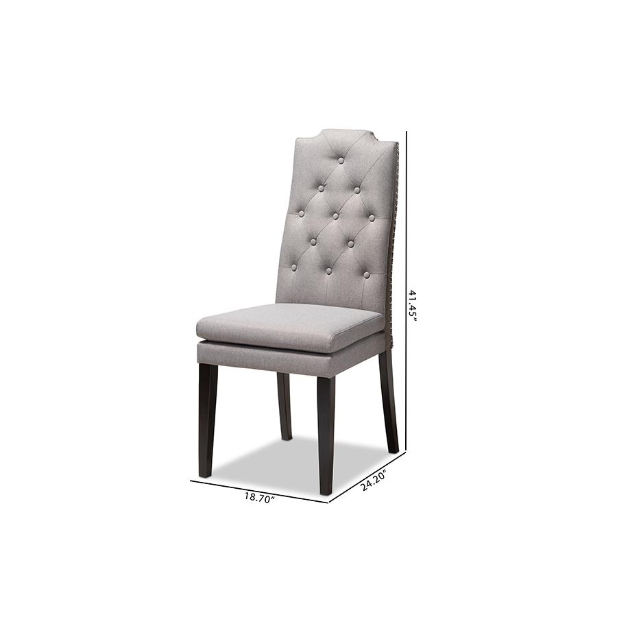 Baxton Studio Dylin Modern and ContemporaryGray Fabric Upholstered Button Tufted Wood Dining Chair. Picture 7