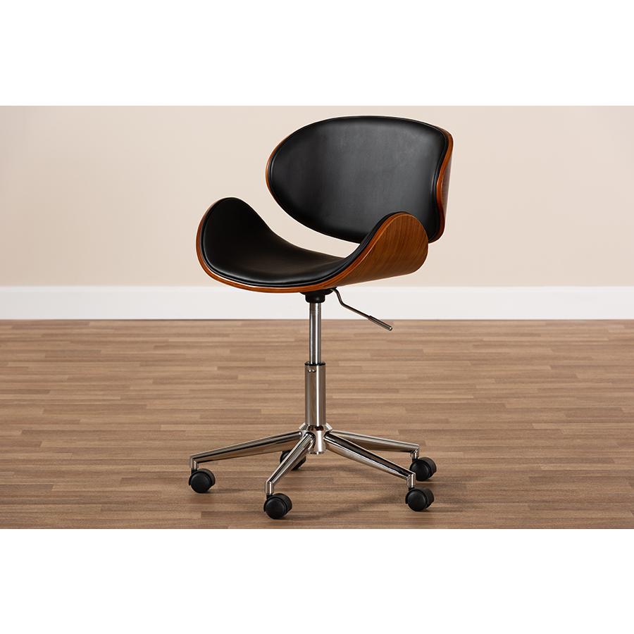 Leather Upholstered Chrome-Finished Metal Adjustable Swivel Office Chair. Picture 9