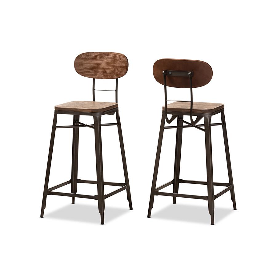 Baxton Studio Varek Vintage Rustic Industrial Style Bamboo and Rust-Finished Steel Stackable Counter Stool Set. Picture 1