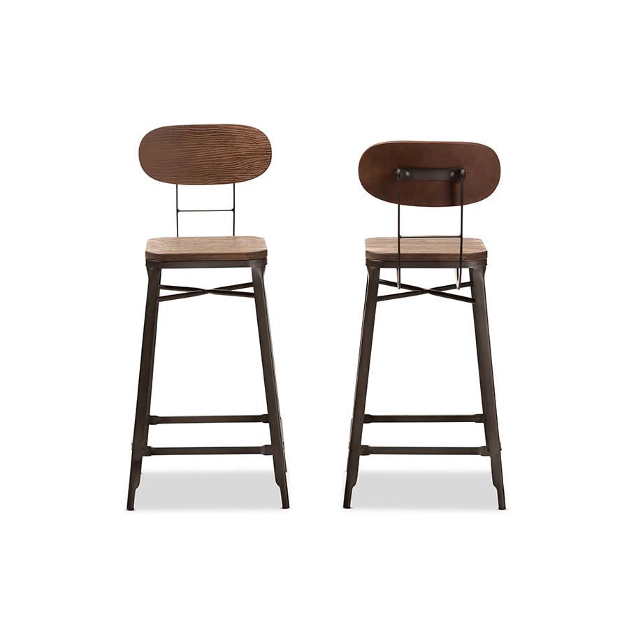 Bamboo and Rust-Finished Steel Stackable Bar Stool Set. Picture 2