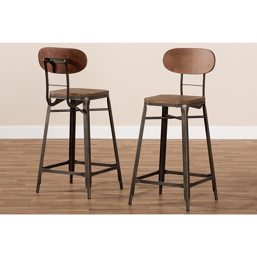 Baxton Studio Varek Vintage Rustic Industrial Style Bamboo and Rust-Finished Steel Stackable Counter Stool Set. Picture 7