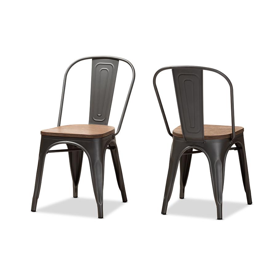 Gun Metal-Finished Steel Stackable Dining Chair Set of 2. Picture 1