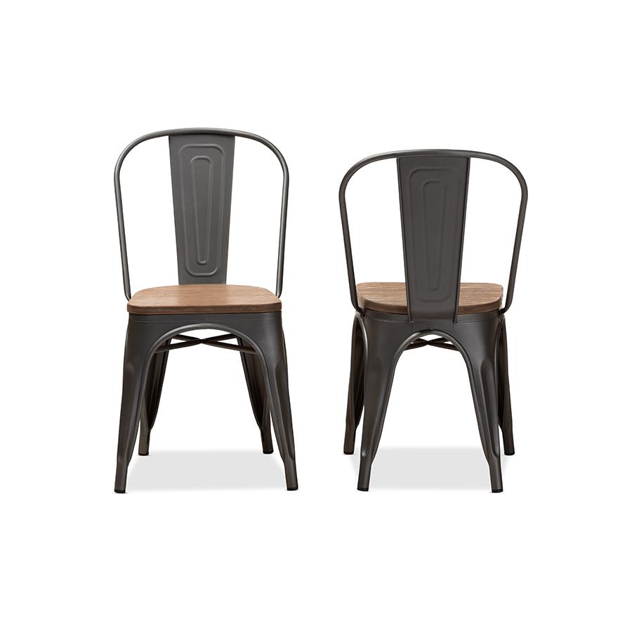 Gun Metal-Finished Steel Stackable Dining Chair Set of 2. Picture 2