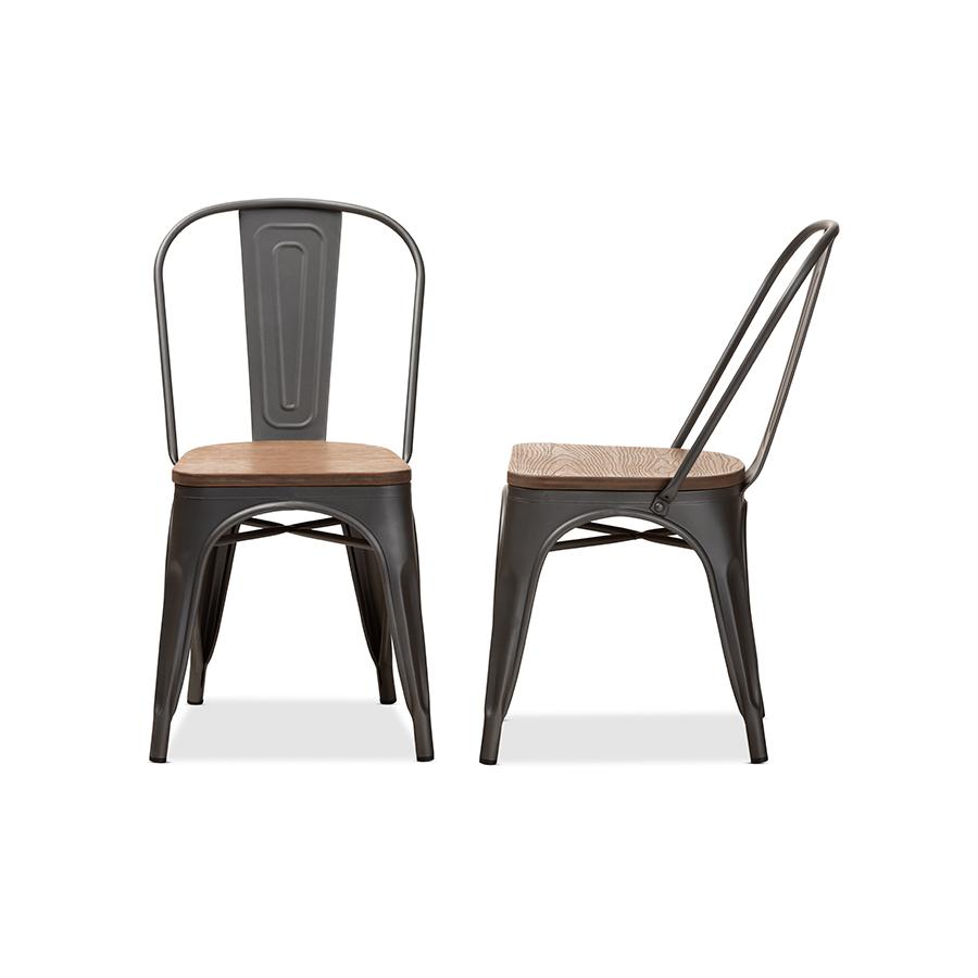 Gun Metal-Finished Steel Stackable Dining Chair Set of 2. Picture 3
