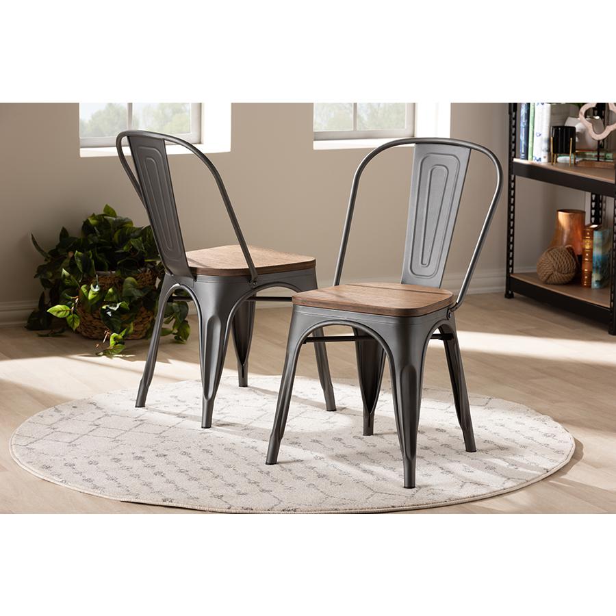 Gun Metal-Finished Steel Stackable Dining Chair Set of 2. Picture 6