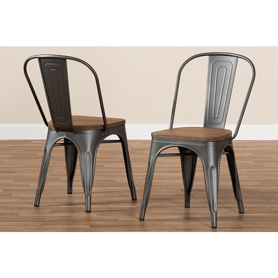 Gun Metal-Finished Steel Stackable Dining Chair Set of 2. Picture 7