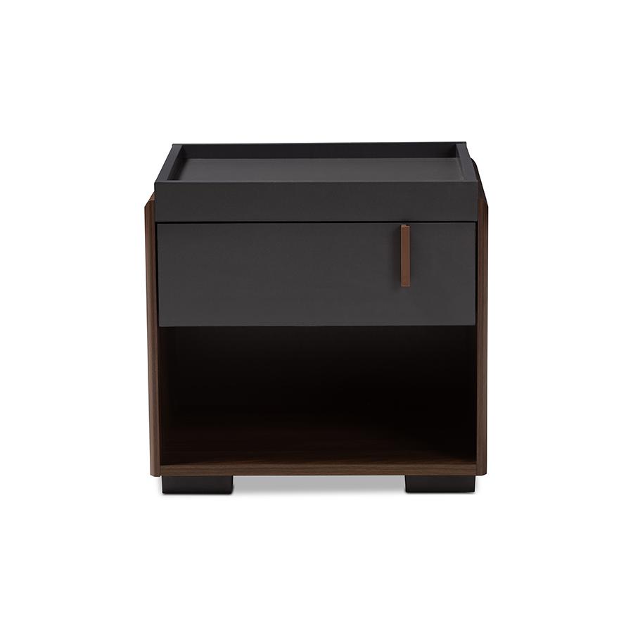 Baxton Studio Rikke Modern and Contemporary Two-Tone Gray and Walnut Finished Wood 1-Drawer Nightstand. Picture 4