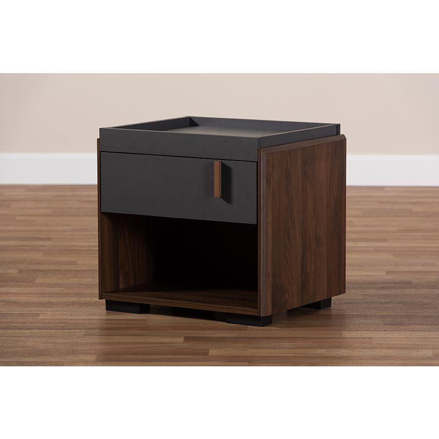Baxton Studio Rikke Modern and Contemporary Two-Tone Gray and Walnut Finished Wood 1-Drawer Nightstand. Picture 8