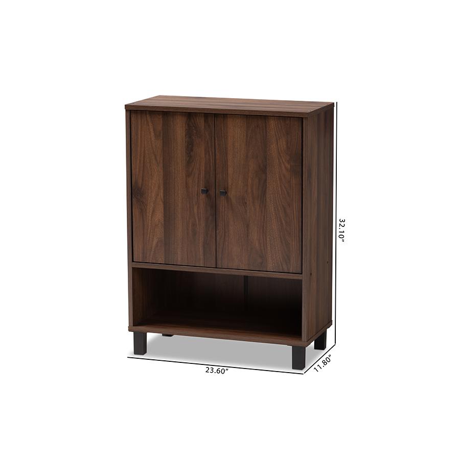 Walnut Brown Finished 2-Door Wood Entryway Shoe Storage Cabinet. Picture 10