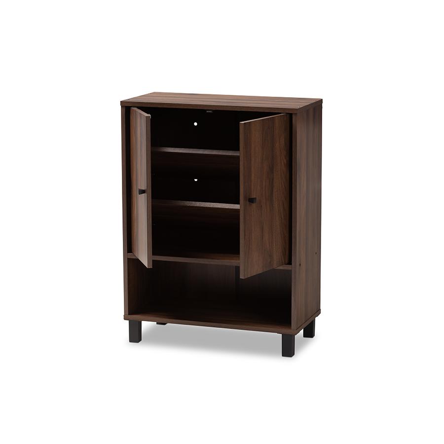 Walnut Brown Finished 2-Door Wood Entryway Shoe Storage Cabinet. Picture 2