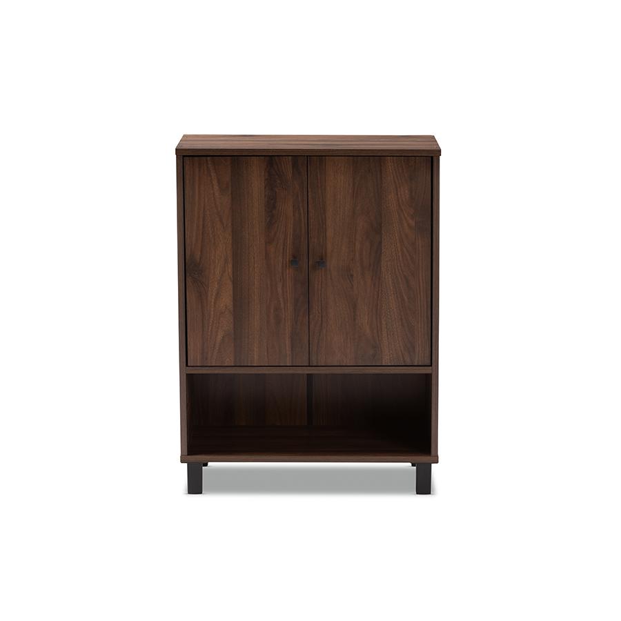 Baxton Studio Rossin Modern and Contemporary Walnut Brown Finished 2-Door Wood Entryway Shoe Storage Cabinet. Picture 4