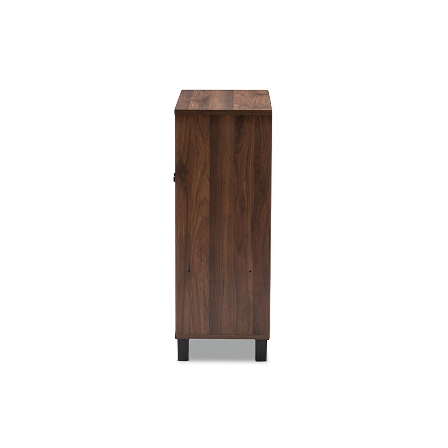 Walnut Brown Finished 2-Door Wood Entryway Shoe Storage Cabinet. Picture 4