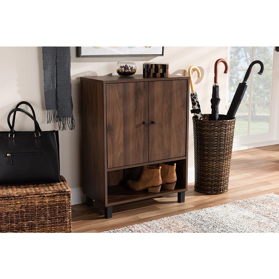 Baxton Studio Rossin Modern and Contemporary Walnut Brown Finished 2-Door Wood Entryway Shoe Storage Cabinet. Picture 8