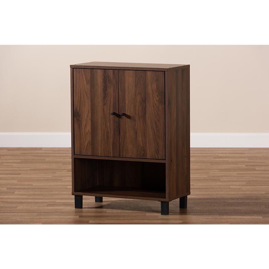 Walnut Brown Finished 2-Door Wood Entryway Shoe Storage Cabinet. Picture 9