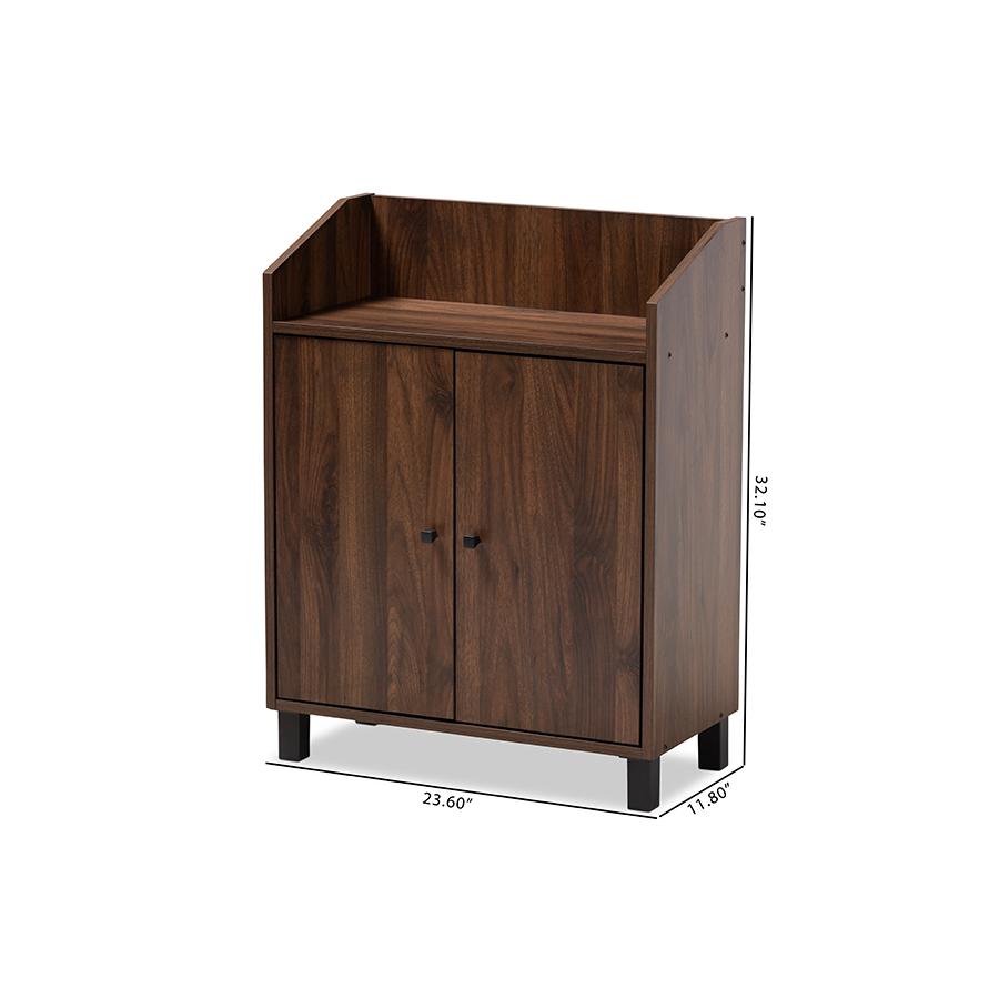 Baxton Studio Rossin Modern and Contemporary Walnut Brown Finished 2-Door Wood Entryway Shoe Storage Cabinet with Open Shelf. Picture 11