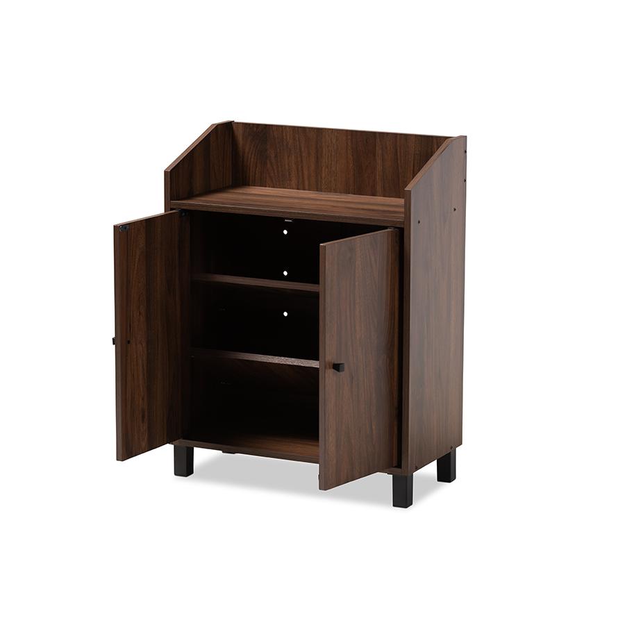 Baxton Studio Rossin Modern and Contemporary Walnut Brown Finished 2-Door Wood Entryway Shoe Storage Cabinet with Open Shelf. Picture 3