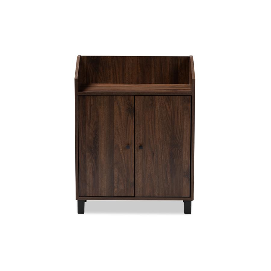Baxton Studio Rossin Modern and Contemporary Walnut Brown Finished 2-Door Wood Entryway Shoe Storage Cabinet with Open Shelf. Picture 4