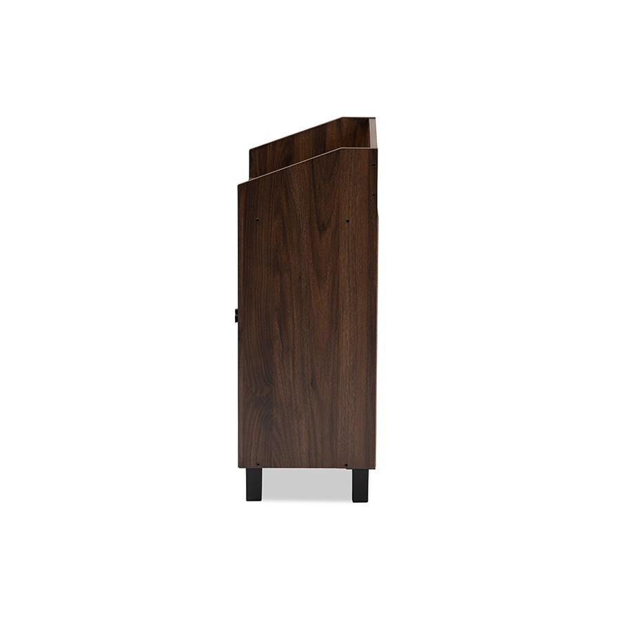 Walnut Brown Finished 2-Door Wood Entryway Shoe Storage Cabinet with Open Shelf. Picture 4