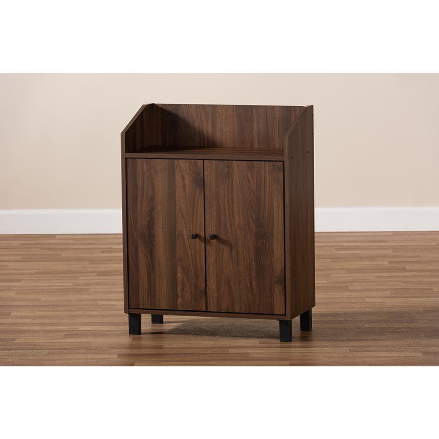 Walnut Brown Finished 2-Door Wood Entryway Shoe Storage Cabinet with Open Shelf. Picture 9