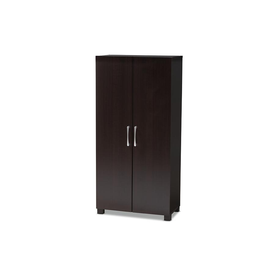 Two-Tone Wenge and Black Finished 2-Door Wood Entryway Shoe Storage Cabinet. Picture 1