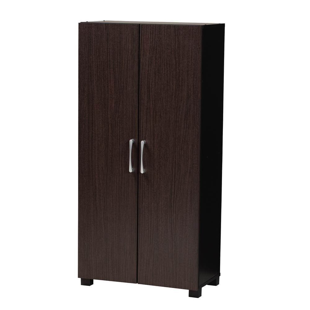Two-Tone Wenge and Black Finished 2-Door Wood Entryway Shoe Storage Cabinet. Picture 11