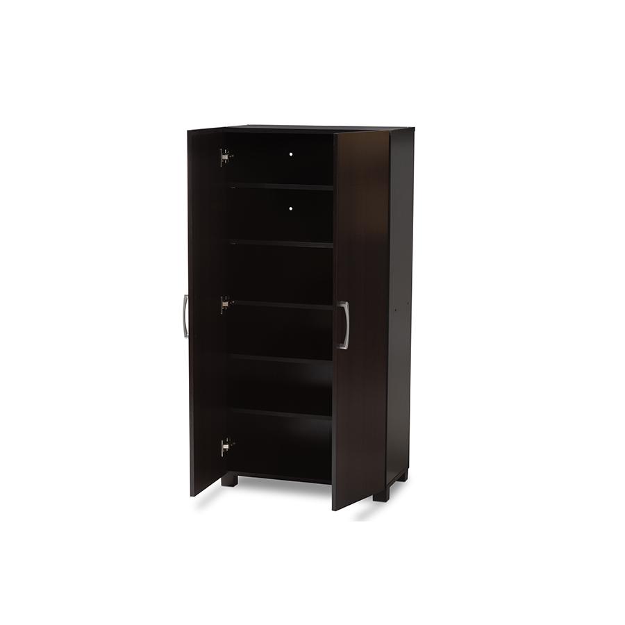 Two-Tone Wenge and Black Finished 2-Door Wood Entryway Shoe Storage Cabinet. Picture 2