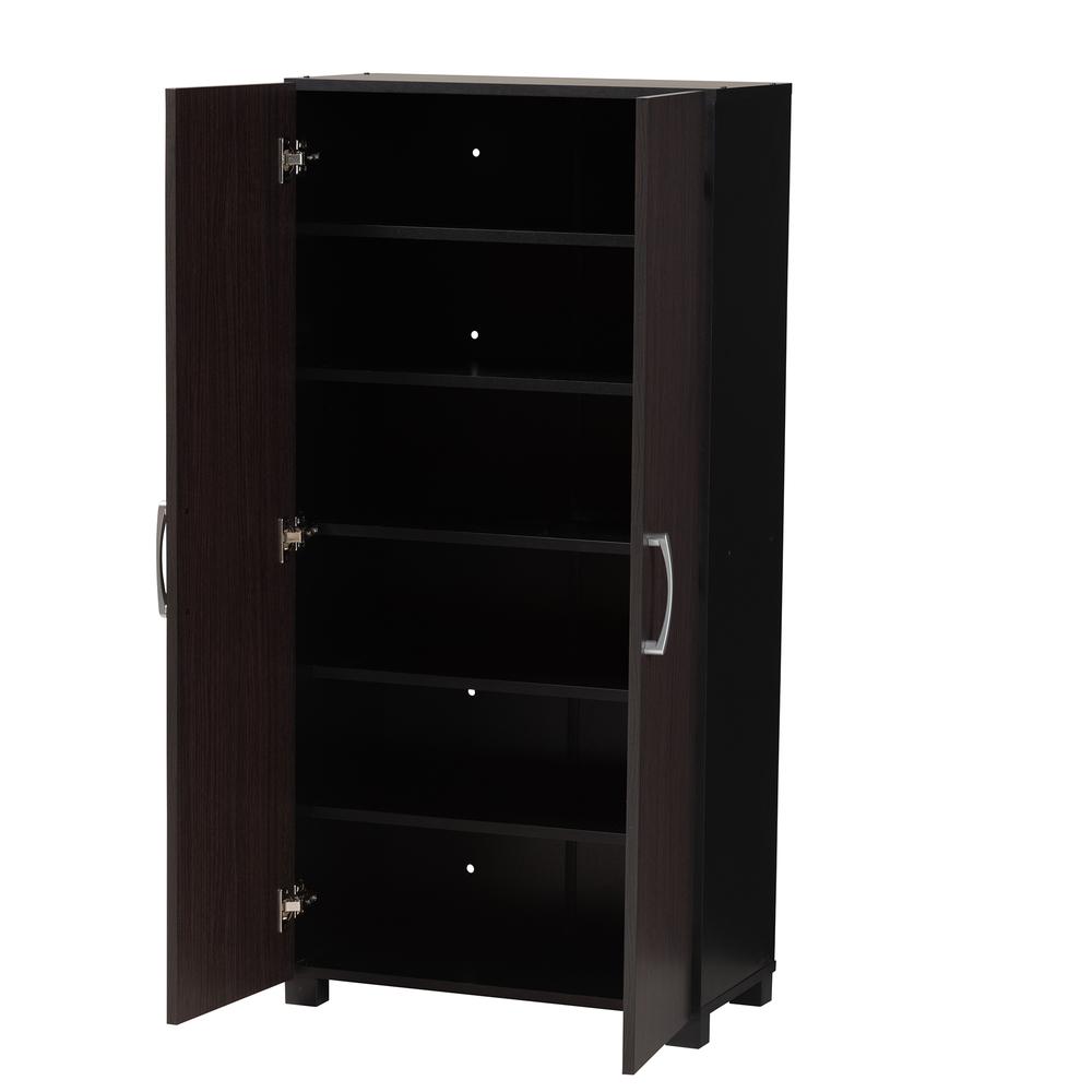 Two-Tone Wenge and Black Finished 2-Door Wood Entryway Shoe Storage Cabinet. Picture 12