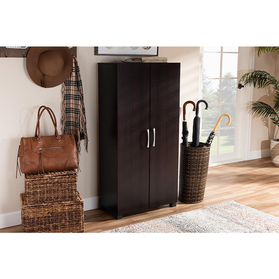 Two-Tone Wenge and Black Finished 2-Door Wood Entryway Shoe Storage Cabinet. Picture 7