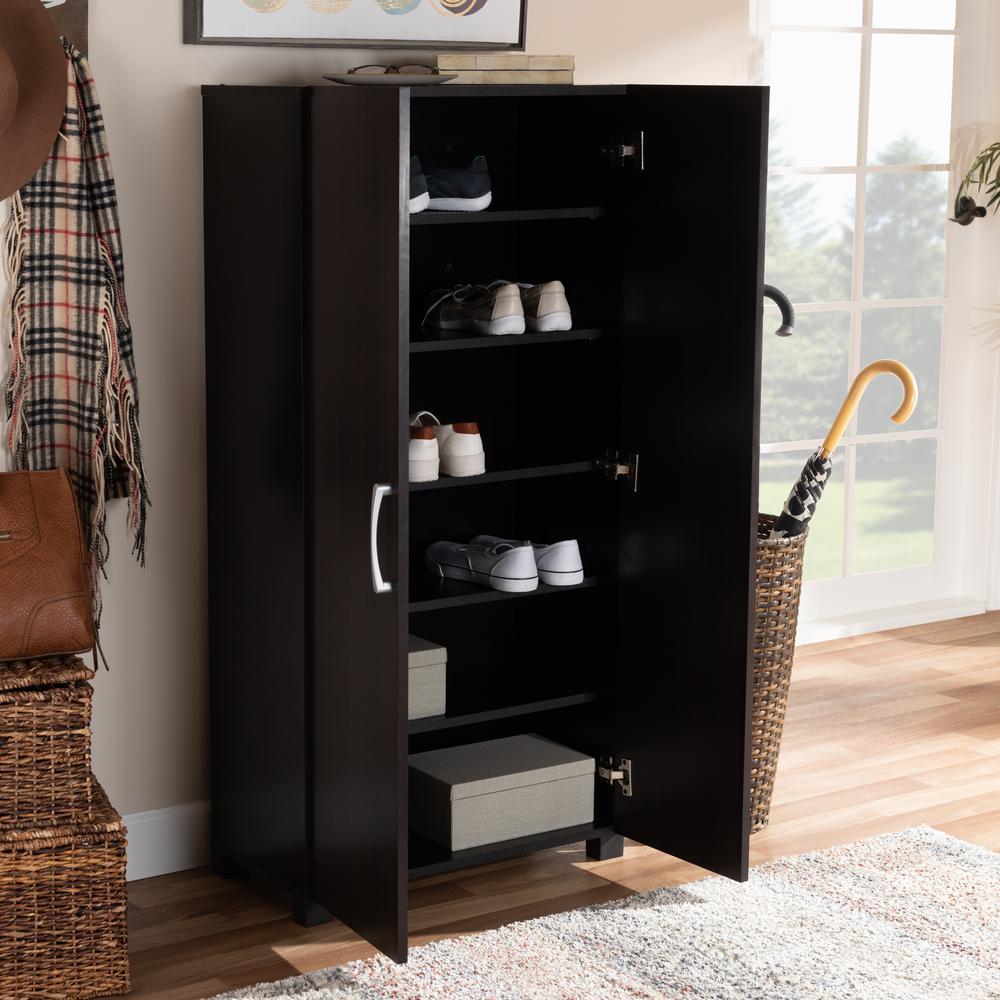Two-Tone Wenge and Black Finished 2-Door Wood Entryway Shoe Storage Cabinet. Picture 18