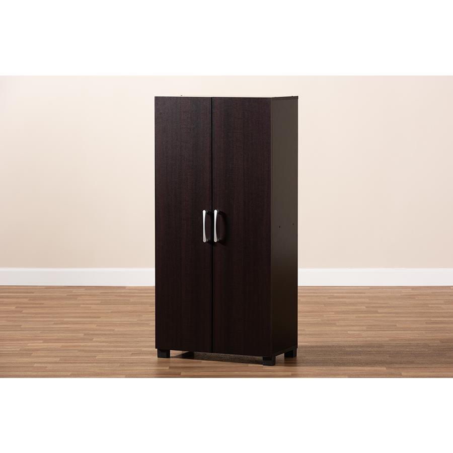 Two-Tone Wenge and Black Finished 2-Door Wood Entryway Shoe Storage Cabinet. Picture 9