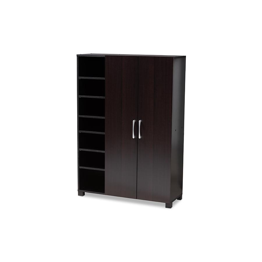 Baxton Studio Marine Modern and Contemporary Wenge Dark Brown Finished 2-Door Wood Entryway Shoe Storage Cabinet with Open Shelves. Picture 2