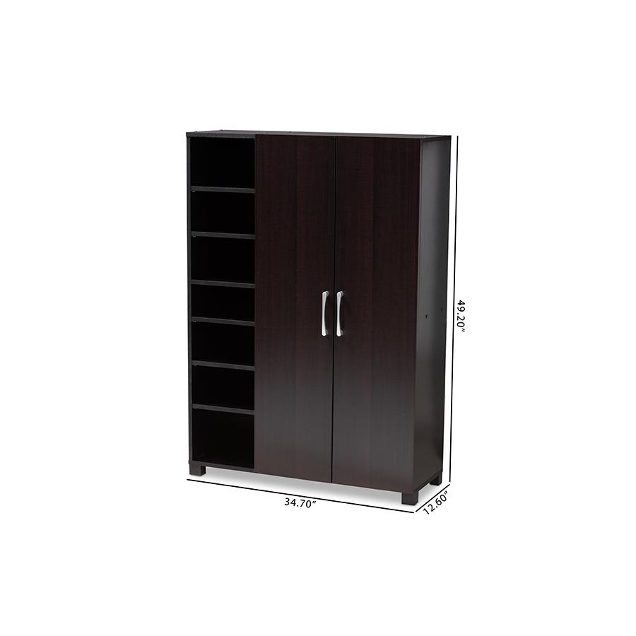 Baxton Studio Marine Modern and Contemporary Wenge Dark Brown Finished 2-Door Wood Entryway Shoe Storage Cabinet with Open Shelves. Picture 11