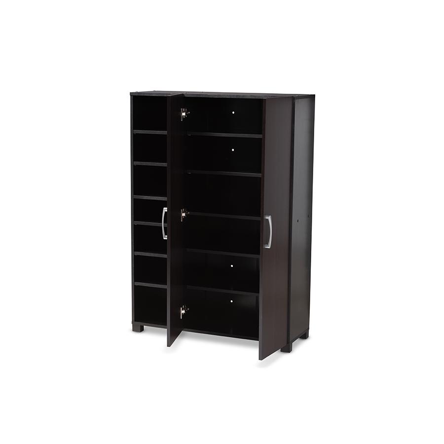Baxton Studio Marine Modern and Contemporary Wenge Dark Brown Finished 2-Door Wood Entryway Shoe Storage Cabinet with Open Shelves. Picture 3