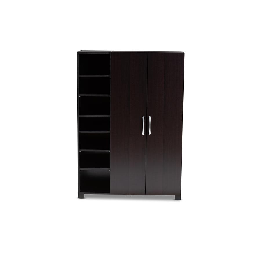 Baxton Studio Marine Modern and Contemporary Wenge Dark Brown Finished 2-Door Wood Entryway Shoe Storage Cabinet with Open Shelves. Picture 4