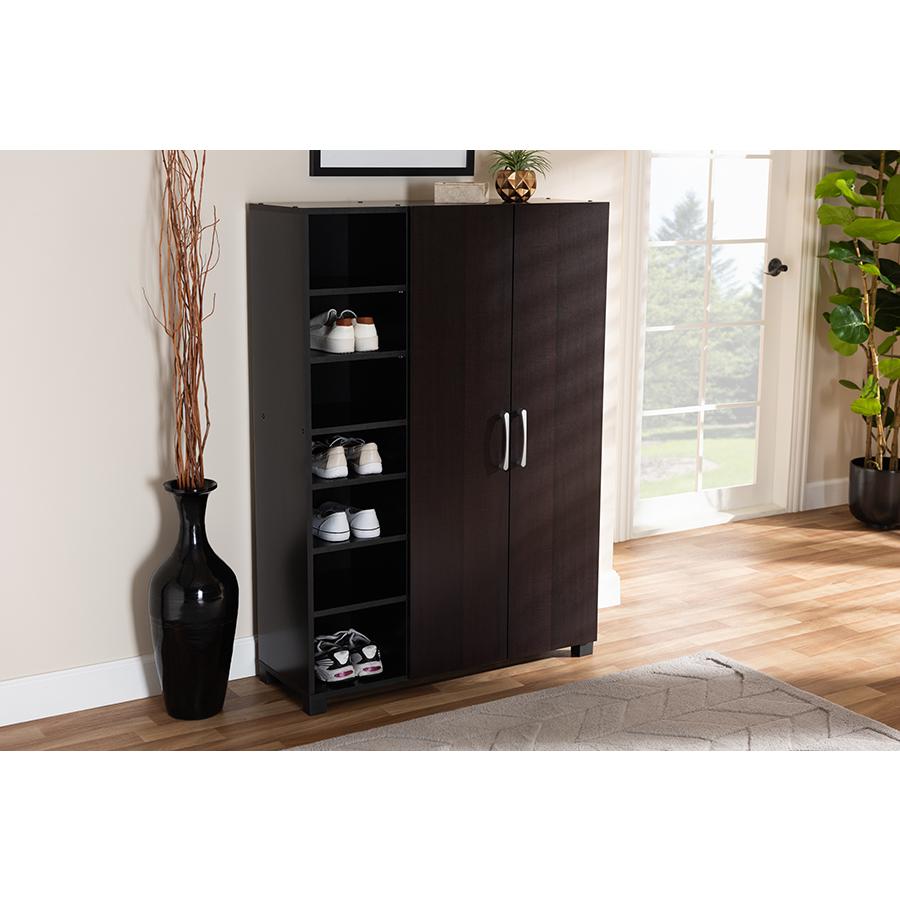 Baxton Studio Marine Modern and Contemporary Wenge Dark Brown Finished 2-Door Wood Entryway Shoe Storage Cabinet with Open Shelves. Picture 8