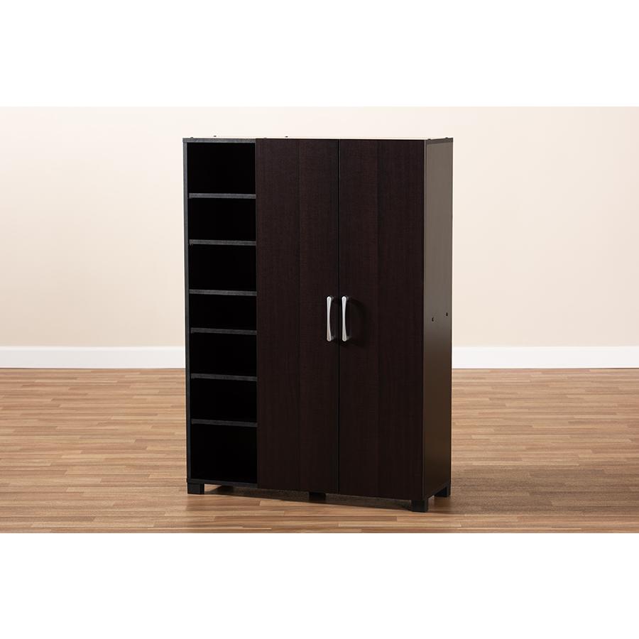 Baxton Studio Marine Modern and Contemporary Wenge Dark Brown Finished 2-Door Wood Entryway Shoe Storage Cabinet with Open Shelves. Picture 10