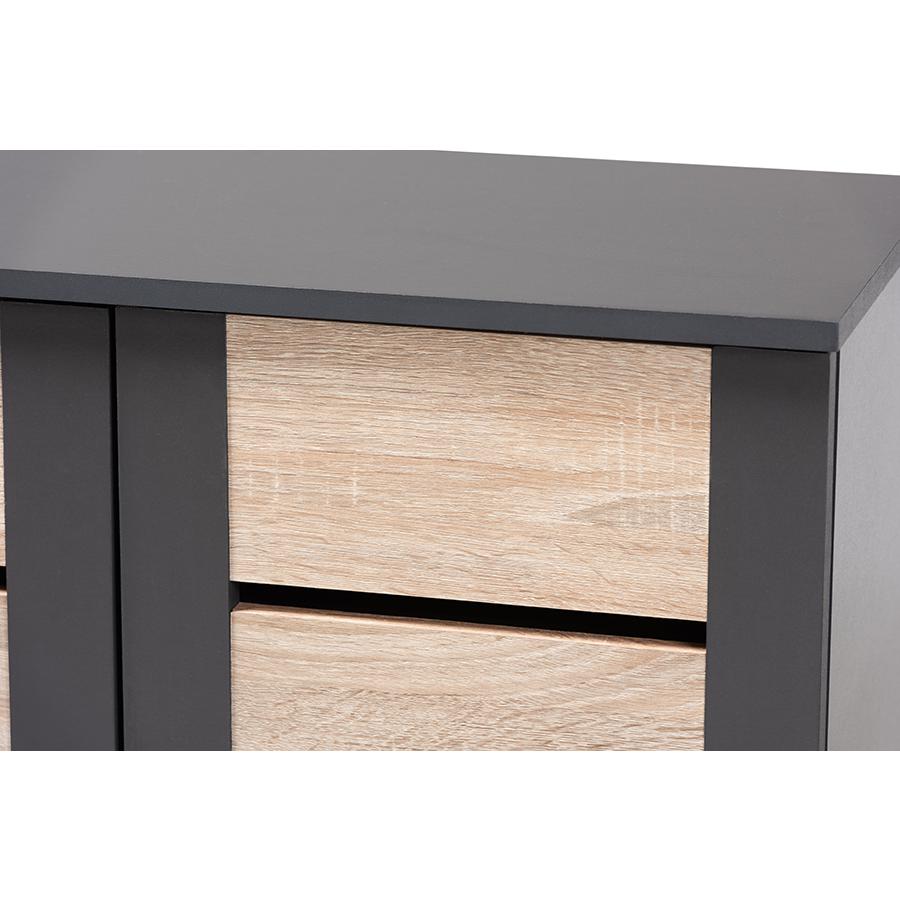 Two-Tone Oak Brown and Dark Gray 2-Door Wood Entryway Shoe Storage Cabinet. Picture 5
