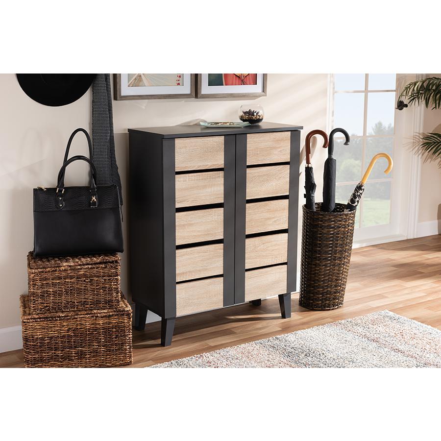Baxton Studio Melle Modern and Contemporary Two-Tone Oak Brown and Dark Gray 2-Door Wood Entryway Shoe Storage Cabinet. Picture 8