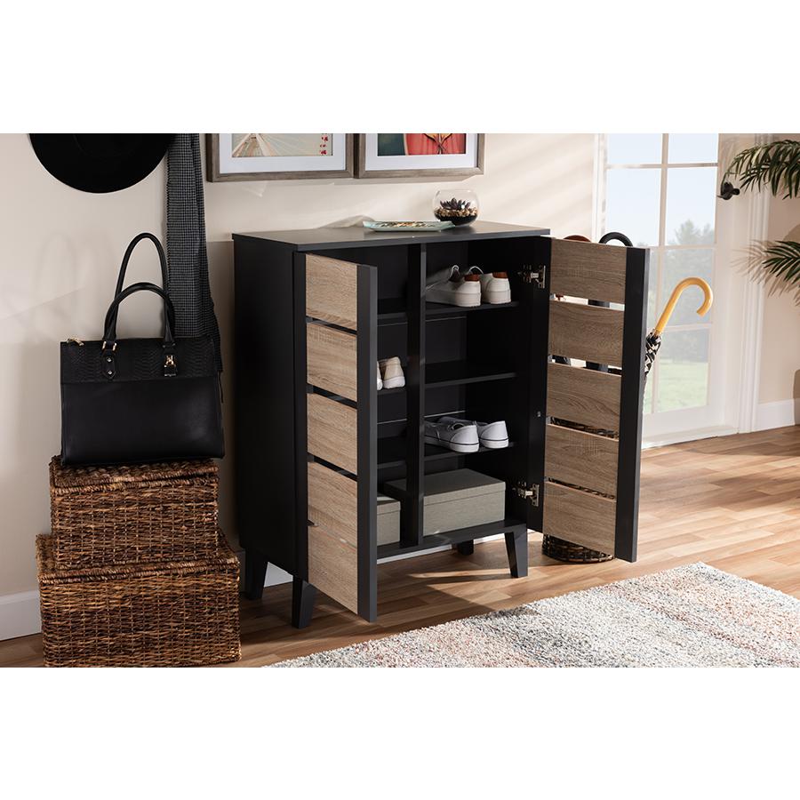 Baxton Studio Melle Modern and Contemporary Two-Tone Oak Brown and Dark Gray 2-Door Wood Entryway Shoe Storage Cabinet. Picture 1
