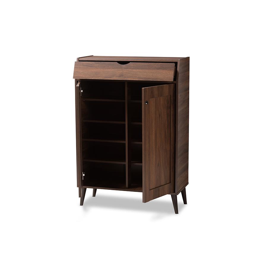 Walnut Brown finished 2-Door Wood Entryway Shoe Storage Cabinet. Picture 2