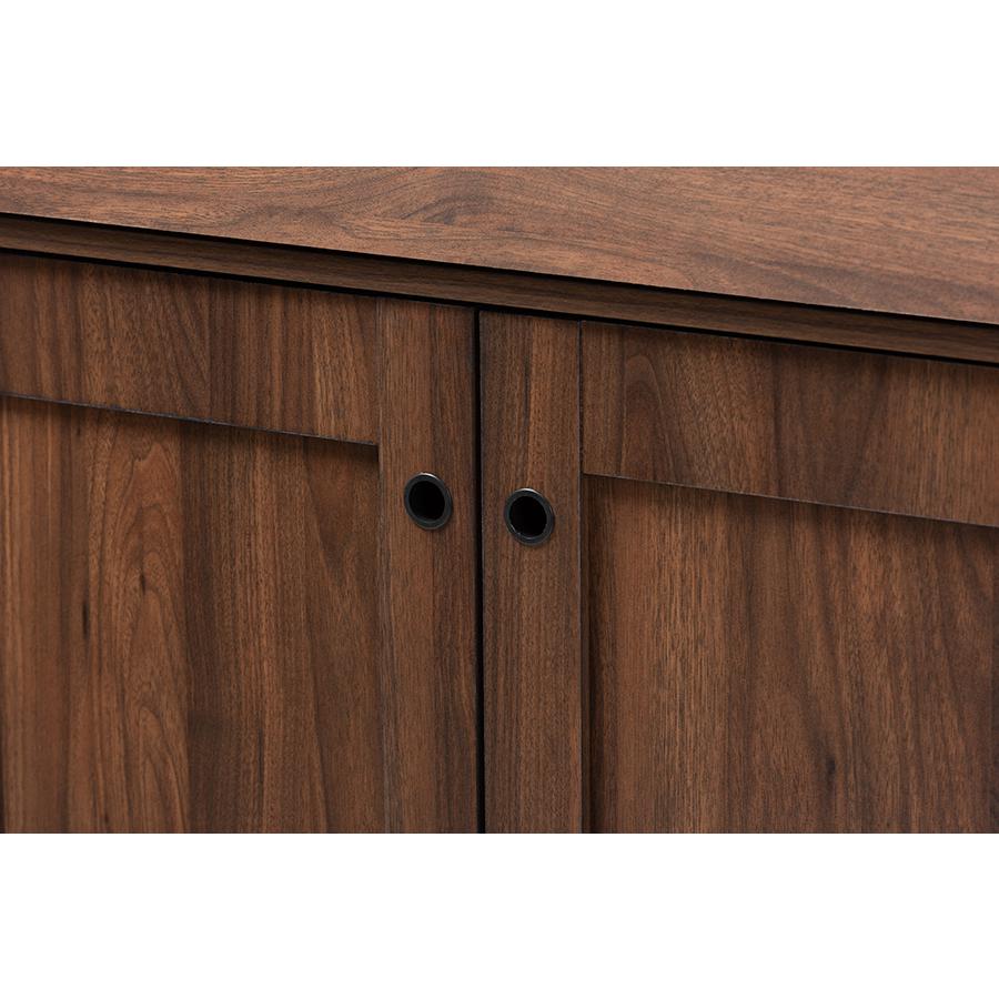 Walnut Brown finished 2-Door Wood Entryway Shoe Storage Cabinet. Picture 5