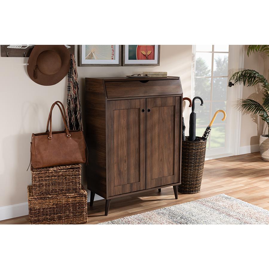 Walnut Brown finished 2-Door Wood Entryway Shoe Storage Cabinet. Picture 7