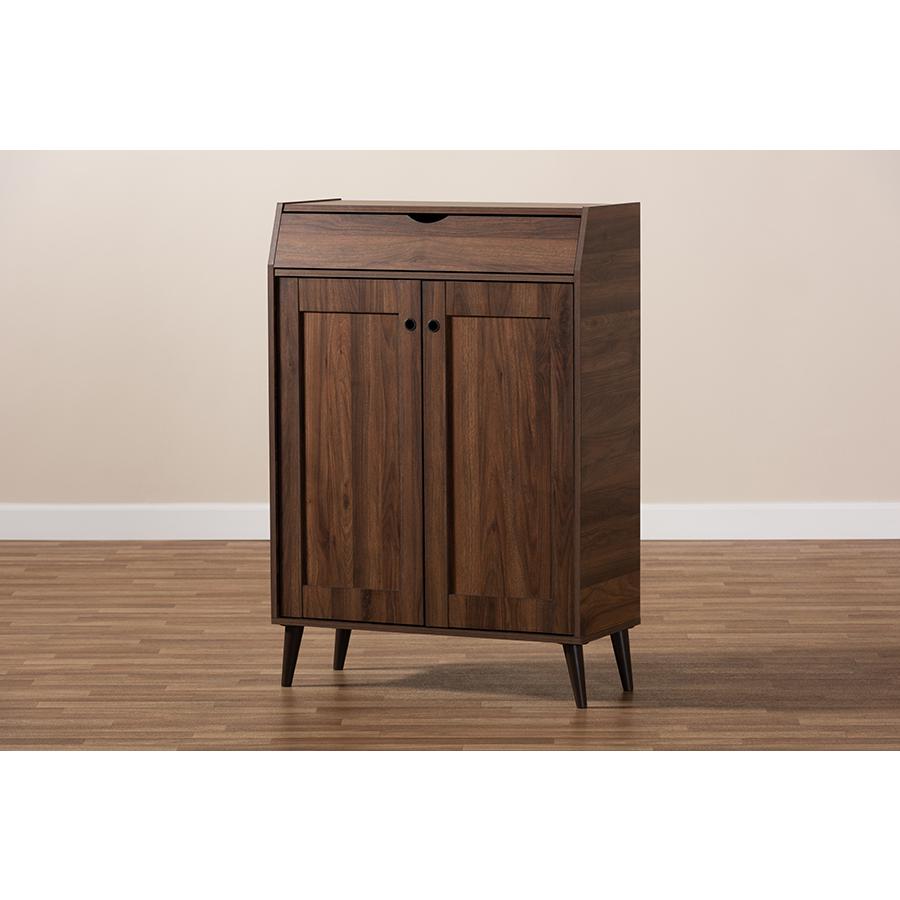 Walnut Brown finished 2-Door Wood Entryway Shoe Storage Cabinet. Picture 9
