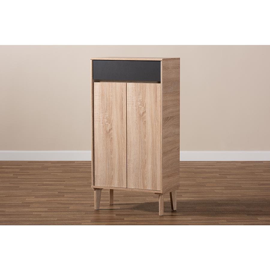 Two-Tone Oak Brown and Dark Gray Entryway Shoe Cabinet with Drawer. Picture 8
