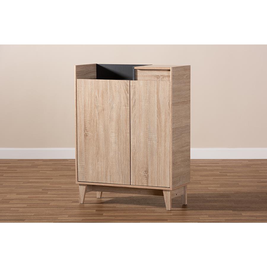 Baxton Studio Fella Mid-Century Modern Two-Tone Oak Brown and Dark Gray Entryway Shoe Cabinet with Lift-Top Storage Compartment. Picture 10
